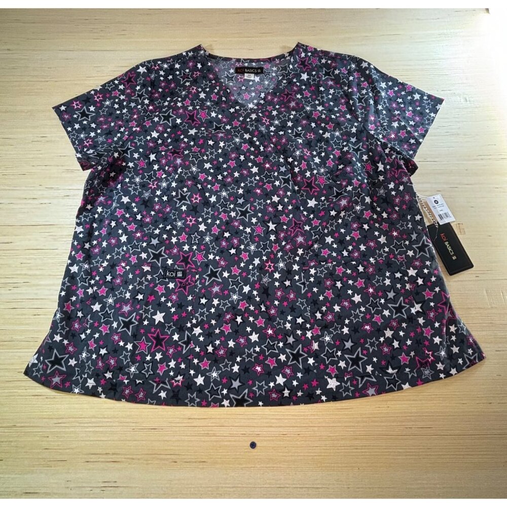 Koi Basics Women size 3X Top V-Neck star scrubs New with tags